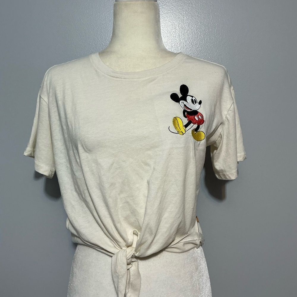 Disney Shirt XL Beige Crop Top Mickey Mouse Double Sided Graphic Tee